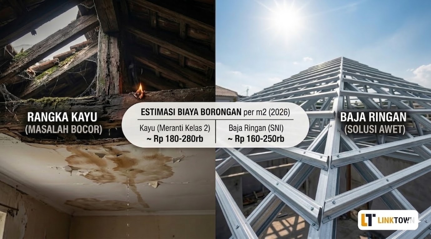 Renovasi Atap Bocor 2026: Estimasi Biaya Ganti Baja Ringan vs Rangka Kayu Renovasi Atap Bocor 2026: Estimasi Biaya Ganti Baja Ringan vs Rangka Kayu