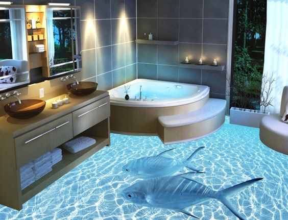 Desain Kamar Mandi Unik dengan Lantai 3D